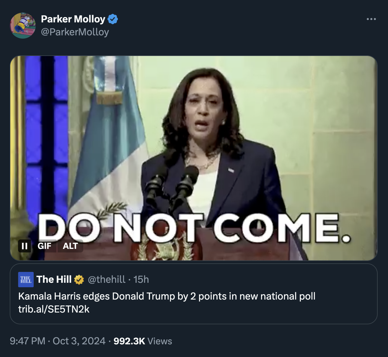 kamala do not come - Parker Molloy Do Not Come. Ii Gif Alt Mw. The Hill 15h Kamala Harris edges Donald Trump by 2 points in new national poll trib.alSE5TN2k . Views